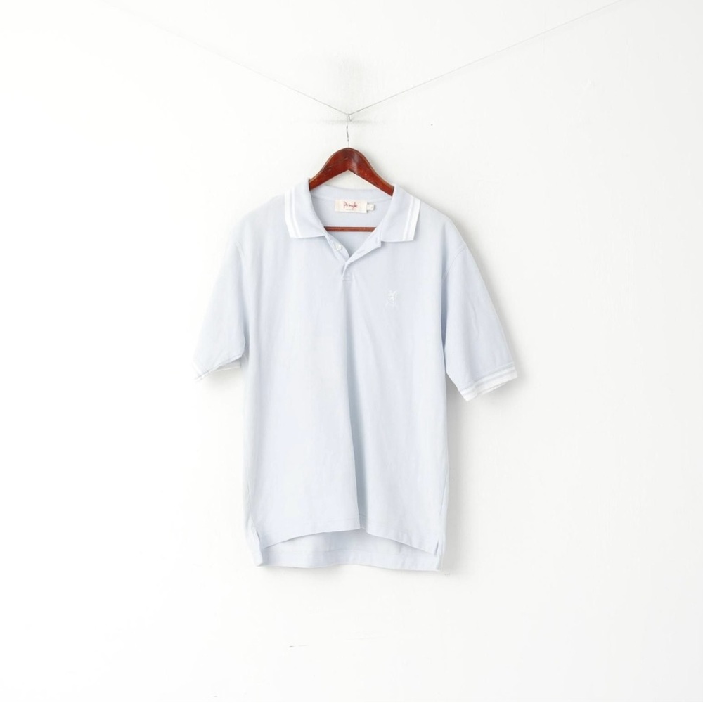 Pringle Scotland Men L Polo Shirt Light Blue Cotton 0493